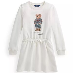 Polo Ralph Lauren Bear Fleece Dress Girls Sz 6X White Crewneck Sweatshirt Dress